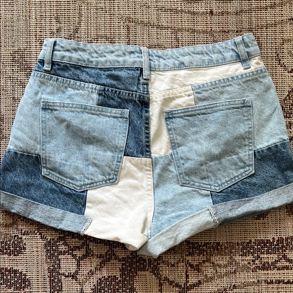 PacSun Patchwork Jean Shorts - Blue and White Size 29 - Picture 4 of 5